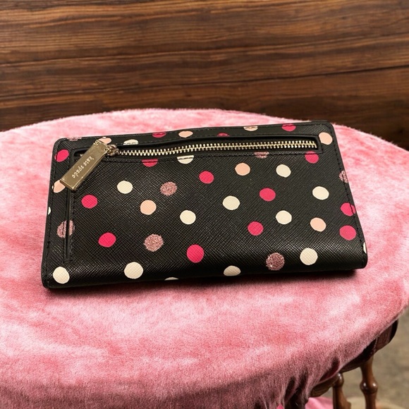 Kate Spade Black Slim Bifold Wallet with Pink & White Polka Dots EUC - Picture 3 of 11